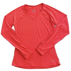 Nike Dri-FIT Coral Red Long Sleeve V-Neck Athletic Top Size M